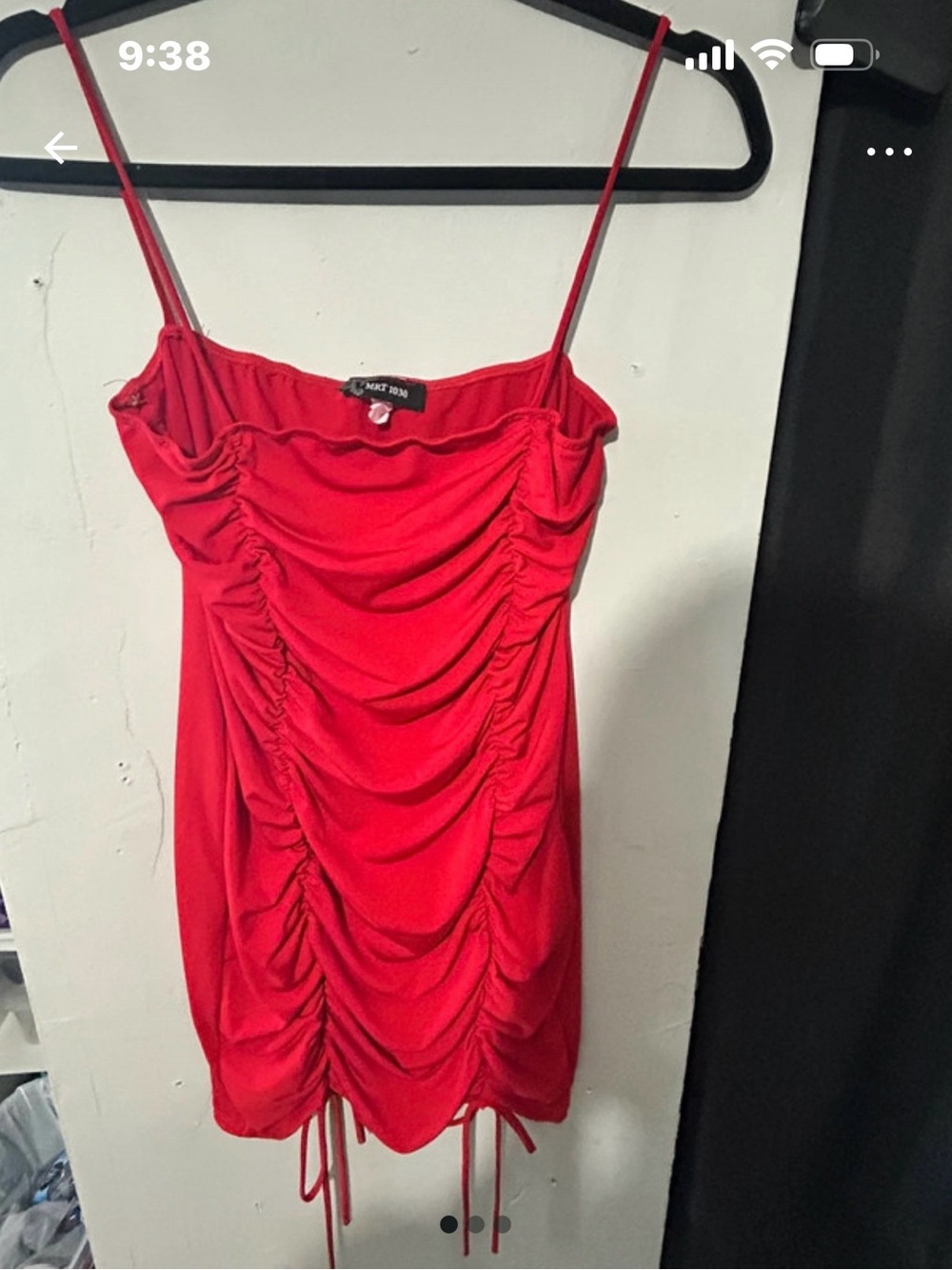 Motel Rocks Red Ruched Spaghetti-Strap Mini Dress